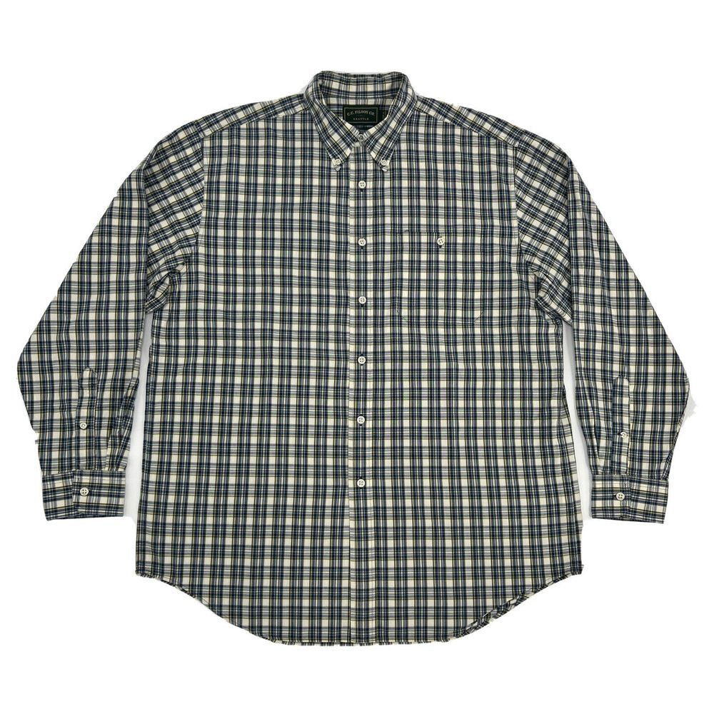 C.C. Filson Shirt Men's L White Blue Plaid Long Sleeve Button Down Outdoor